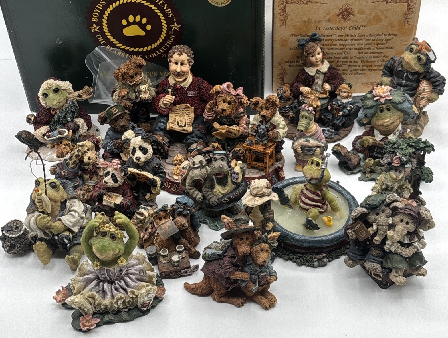 Boyds Bears Figurines Lot of 17 Resin Teddy Bear Frog Camel Etc Mixed Set READ