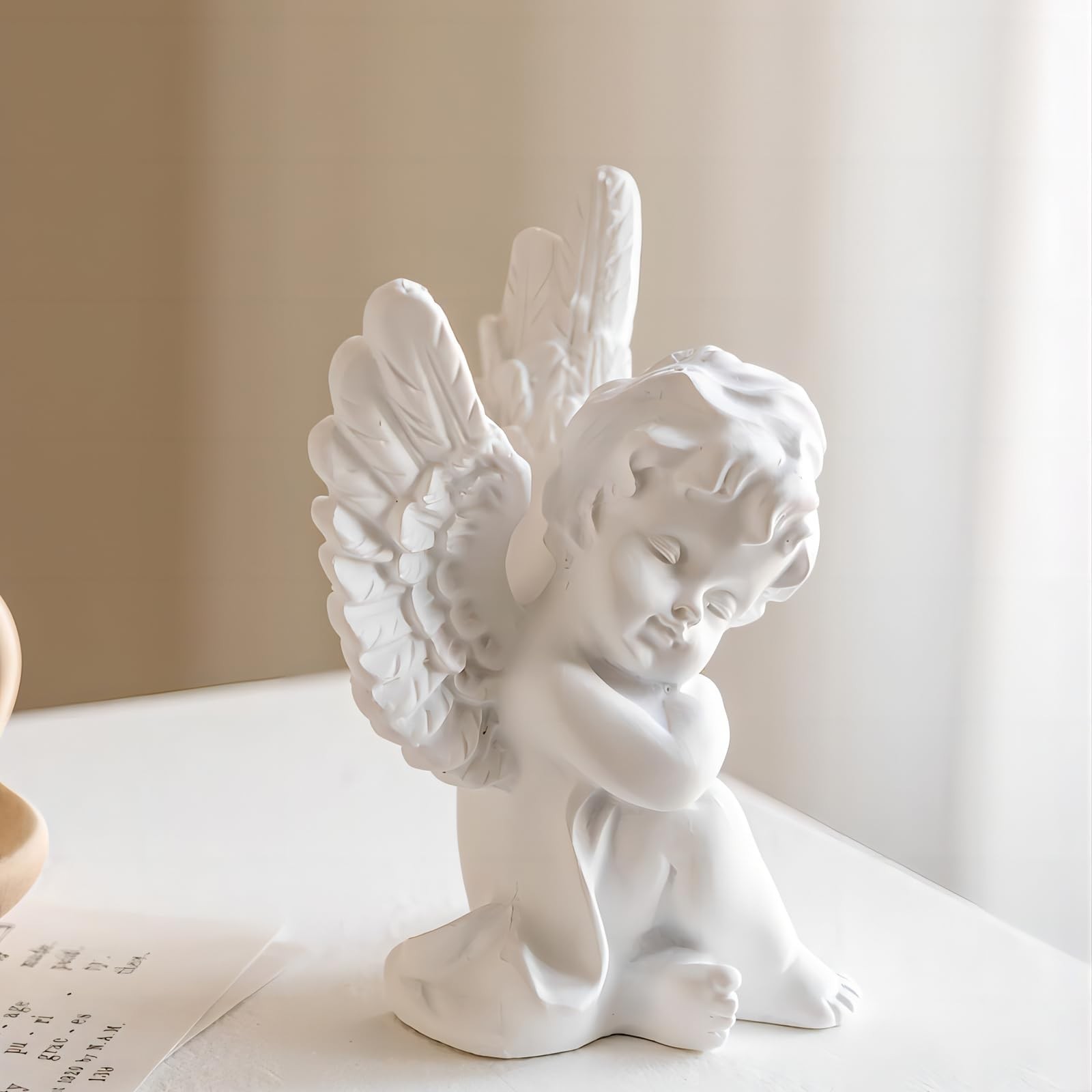 OwMell Set of 2 Cherubs Angels Resin Statue Figurine, Indoor Home Decoration,…