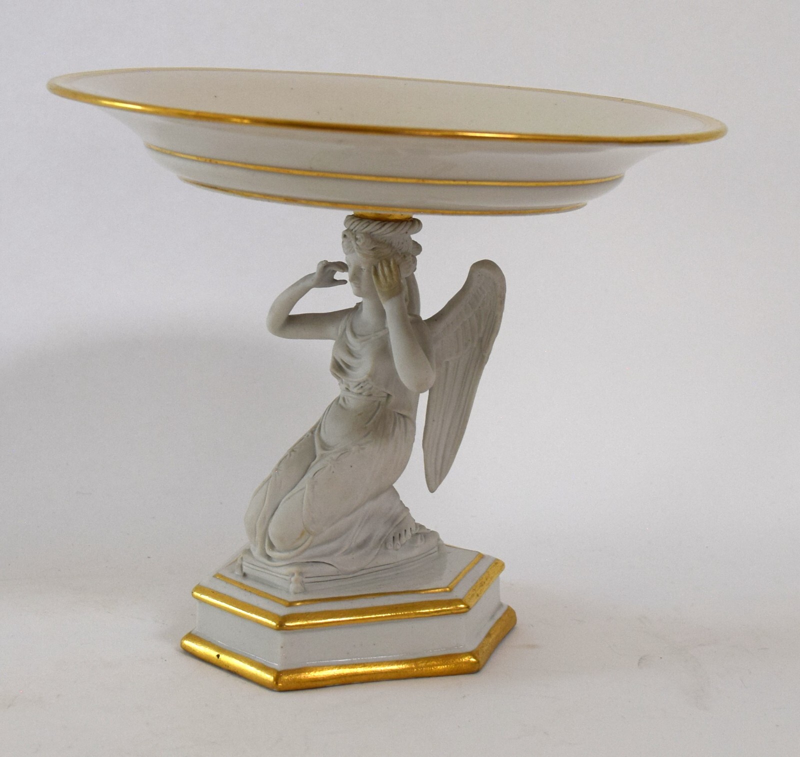 Antique Sevres White Porcelain Winged Bisque Angel Pedestal Dish 1700’s French