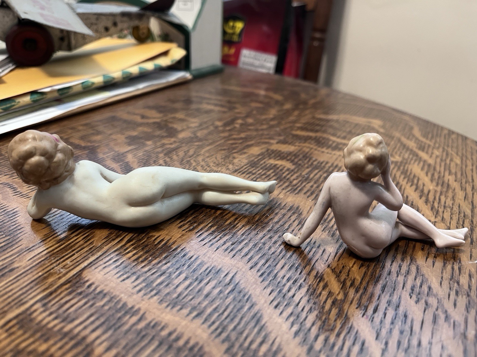 2x Antique / Vintage Porcelain Bathing Beauties Figurines Hand Painted Art Deco