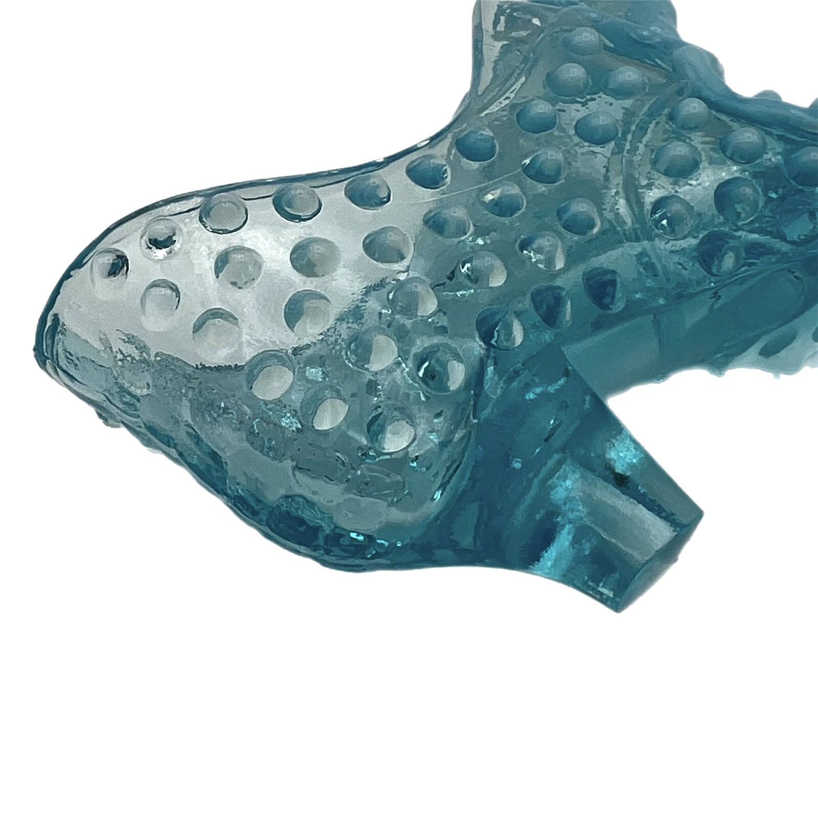 Vintage Aqua Blue Opalescent Hobnail Art Glass Cat Head Slipper Shoe Boot 5 1/2″