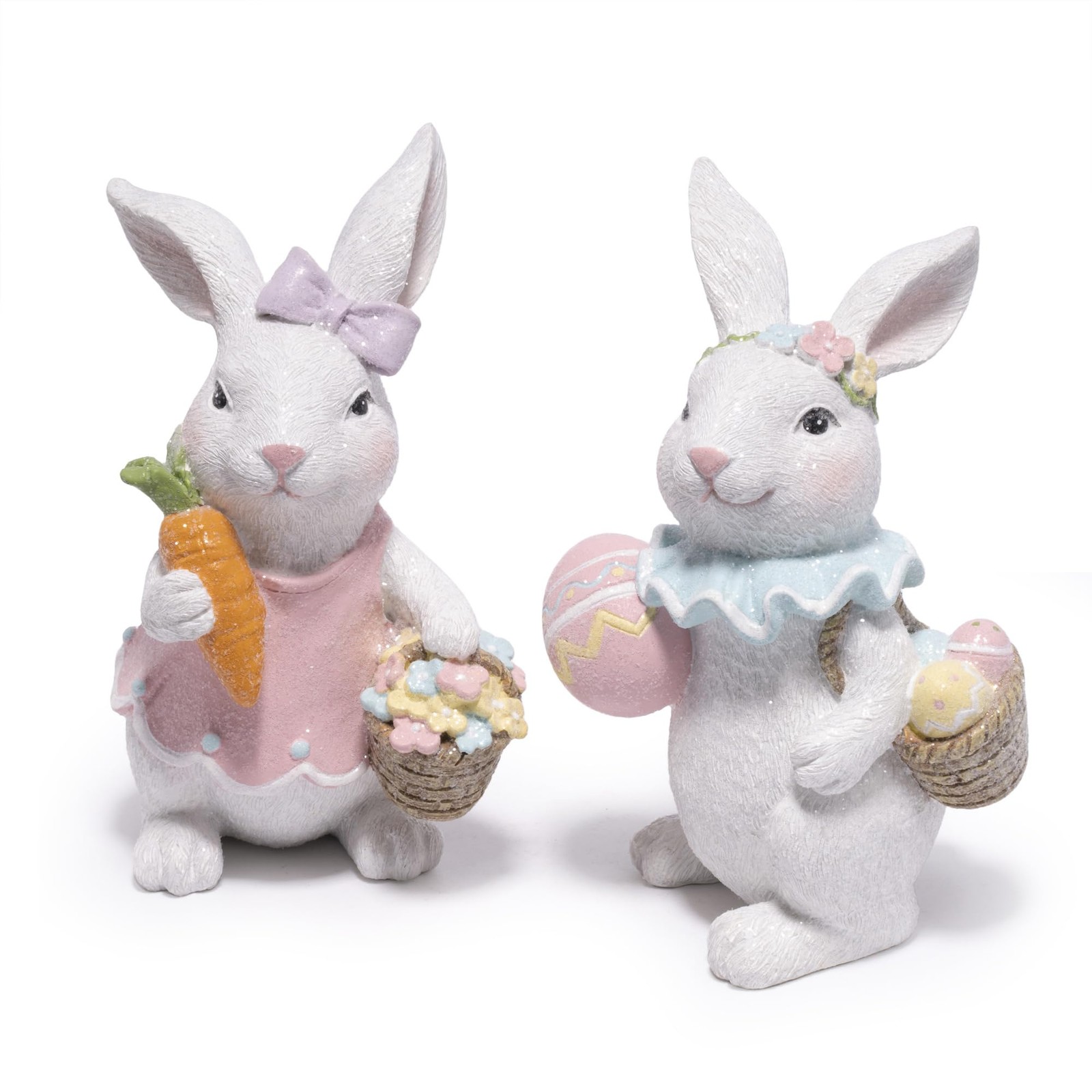 Easter Bunny Figurines Set, Spring Rabbit Decor with Easter Eggs Basket, Flor…