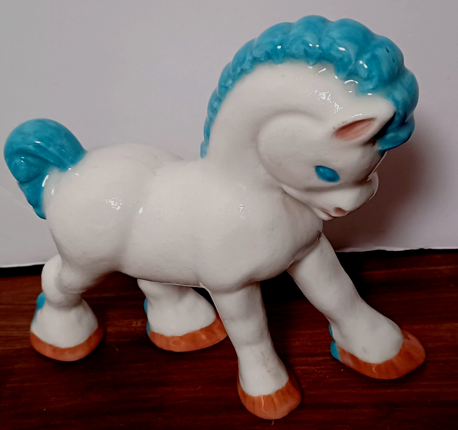Vintage Ceramic Horse Clydesdale Figure White Blue Room Decor