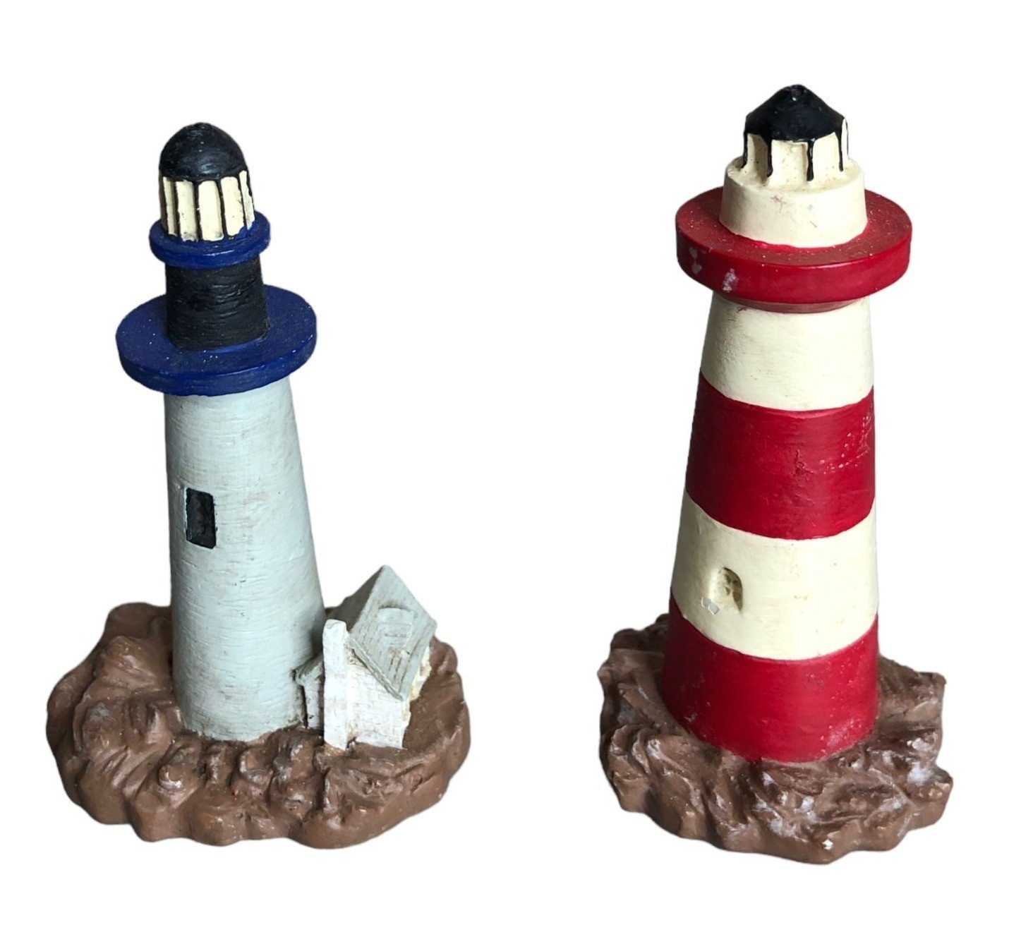 Lot of 2 Lighthouses Miniature Nautical Marine Lake Decor Gray Blue Red