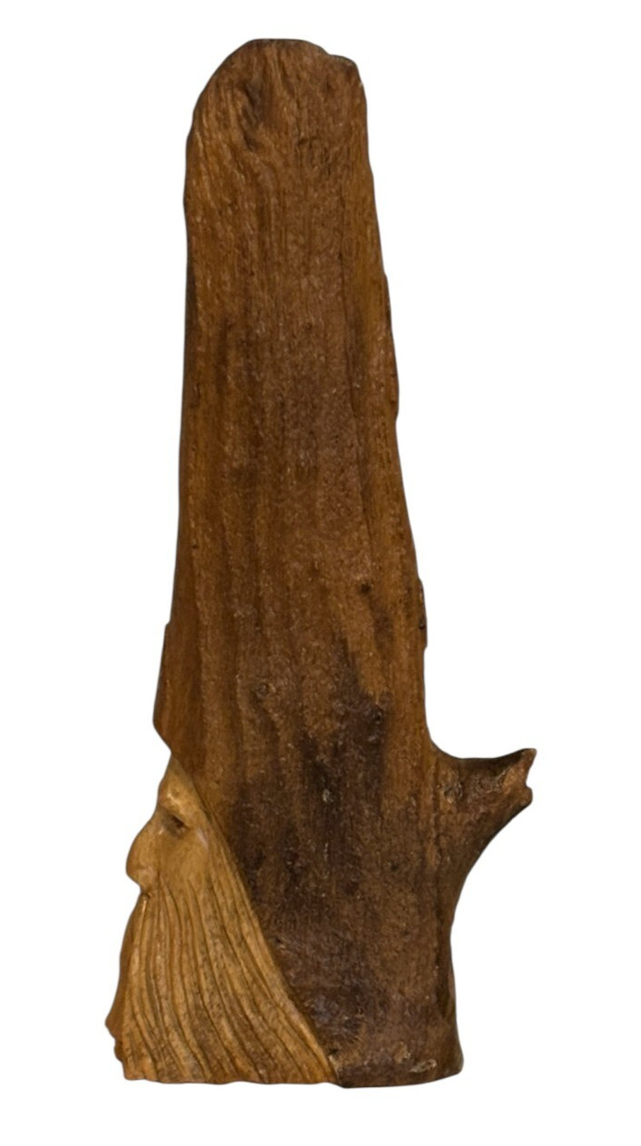 Folk Art Hand Carved Wood Spirit Old Man Face with Beard Artist Signed 8″