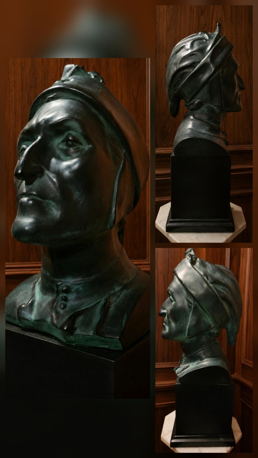 RARE VTG Dante Alighieri Cast Bronze Bust Sculpture Italian Poet 20.5 Grand Tour