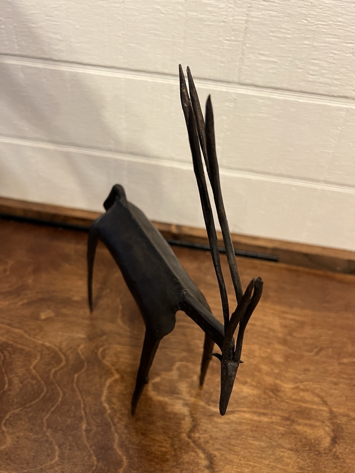 Pair Of Brutalist Wrought Iron Deer Figures Rustic Primitive Decor