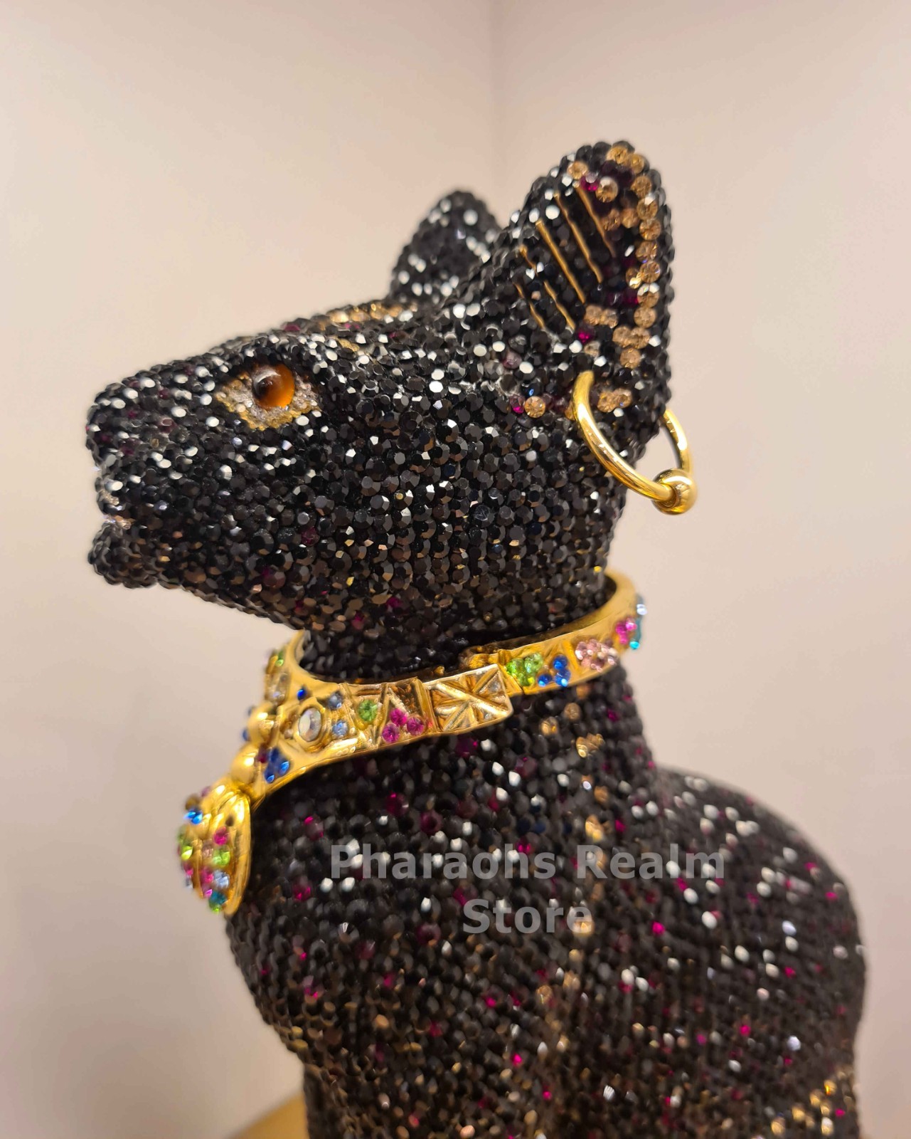 Asfour Crystal Bastet Cat Goddess Statue Figurine – 24k gold Plated