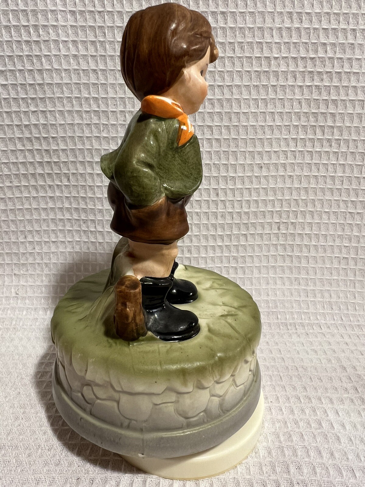 Adorable Vtg.-Made In Japan-Boy & His Dog Figurine Rotating Music Box