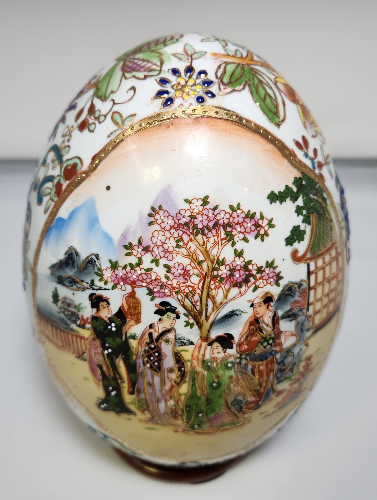 Vintage Satsuma Ceramic Hand Painted Egg – 8.5 Inches
