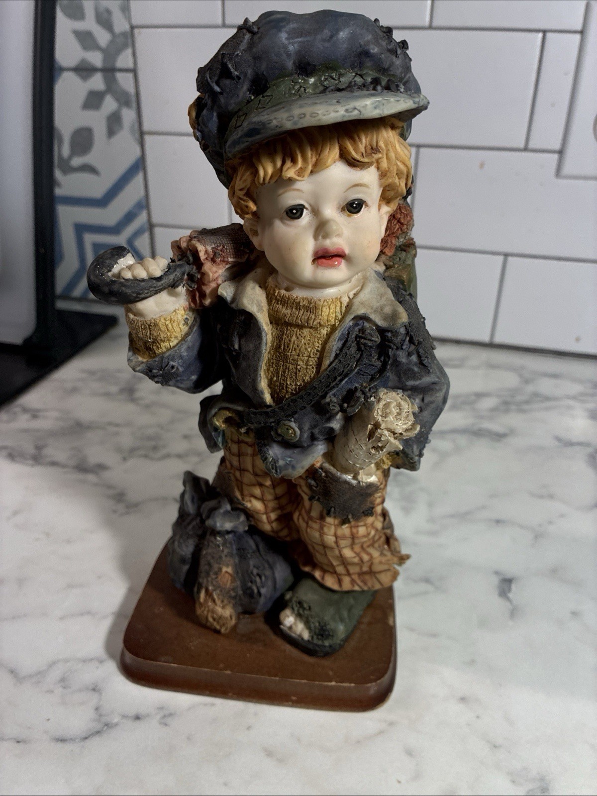 Poor Hobo Boy Figurine 7 Inches Tall With Precision Detail On Realism Vintage