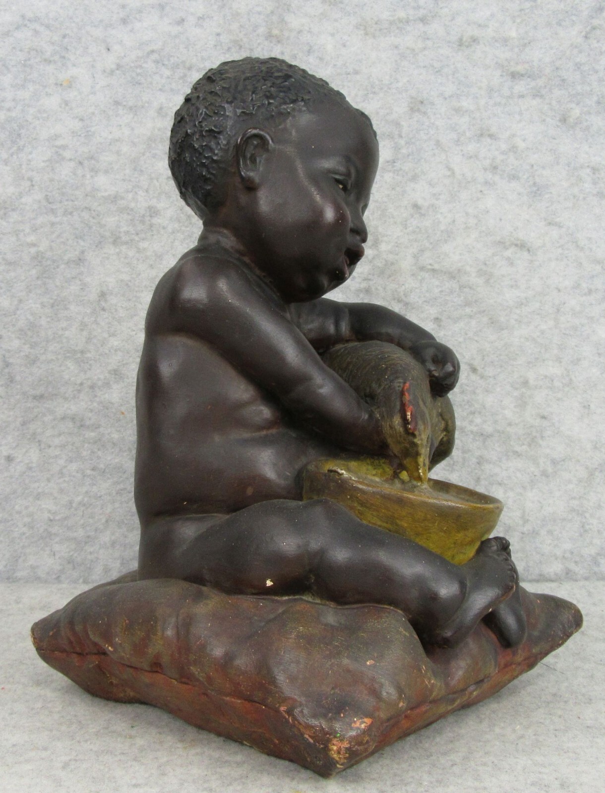 RARE Antique Victorian Child Feeding Chicken Chalk Ware Figurine BEAUTIFUL