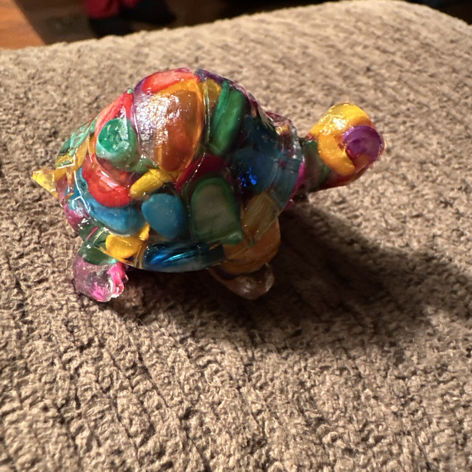 Charming Resin Encased Multi Colored Stones Turtle Figurine