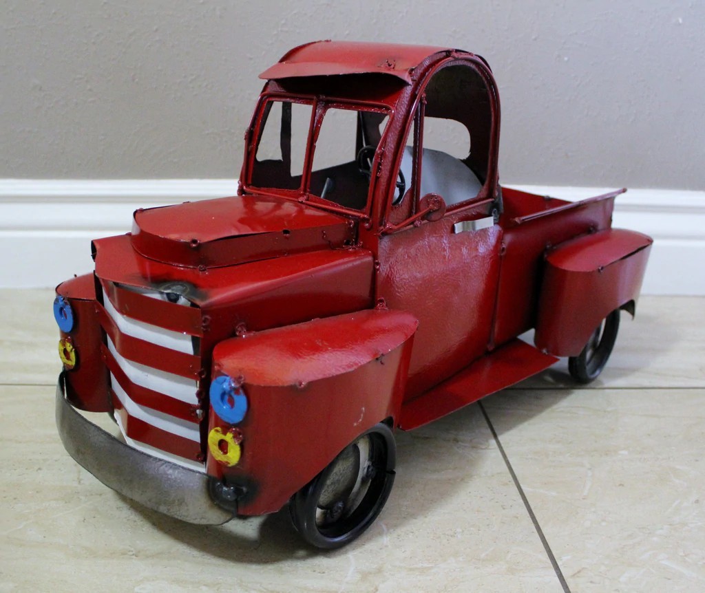 20″ FARM RED PICKUP TRUCK METAL ART FIGURINE GARDEN WESTERN HOME DECOR #EH12530