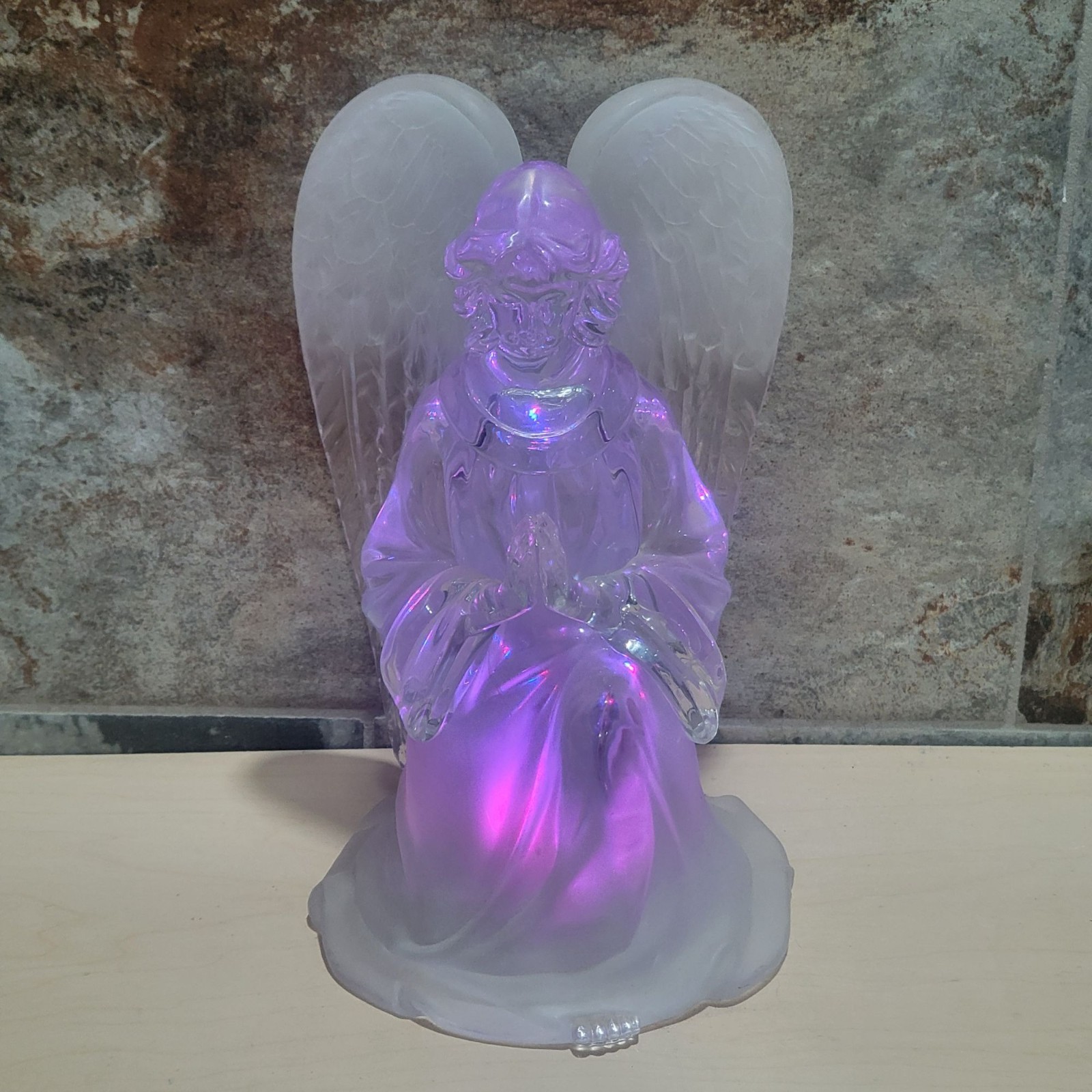 LED Light Up Figurine Kneeling Angel Clear Frosted Acrylic