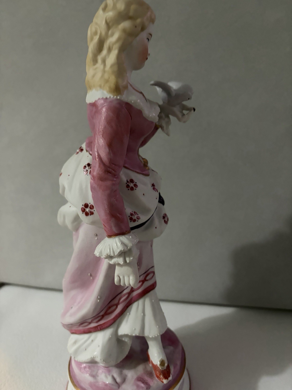 Pair Of Porcelain Figurines, 18th Century Style Man And Women In Pink Attire