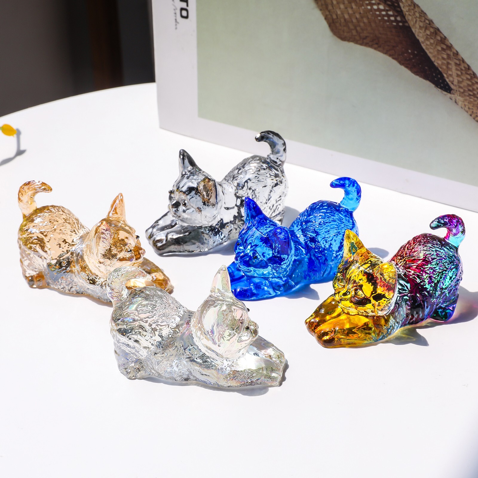 Crystal The Lying Kitten Figurine Collectible Glass Cat Ornament Wedding Gift