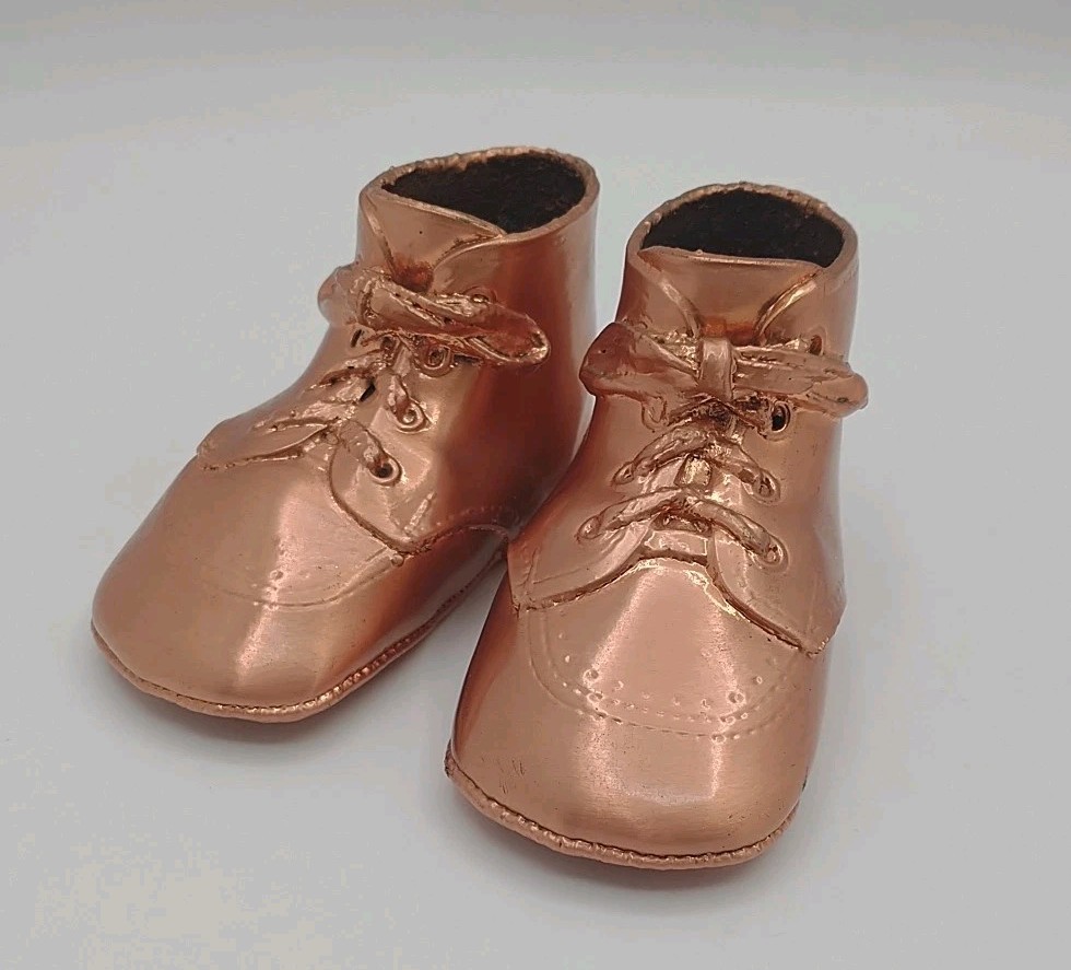 Bronze Dip Baby Toddler First Shoes w Laces Mid-Century Nursery Collectible