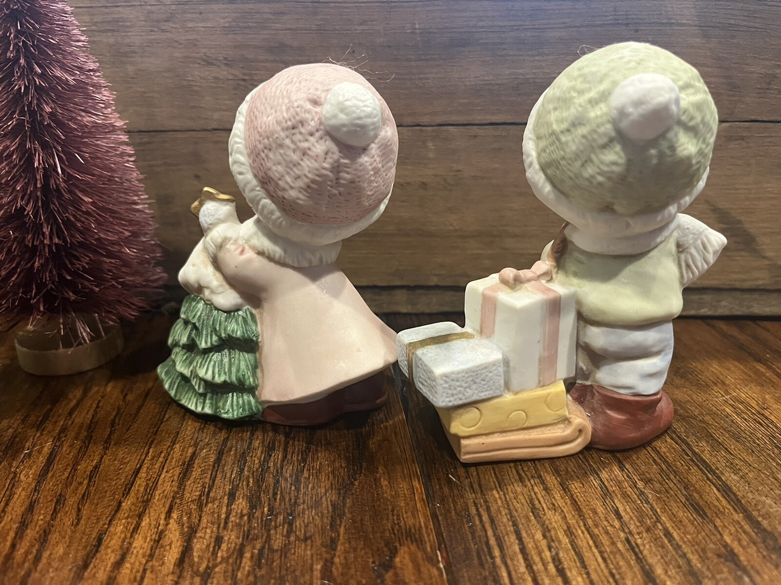 SET 2 Vintage Retro CERAMIC CHRISTMAS Girl & Boy HOME INTERIOR HOMCO Figurines