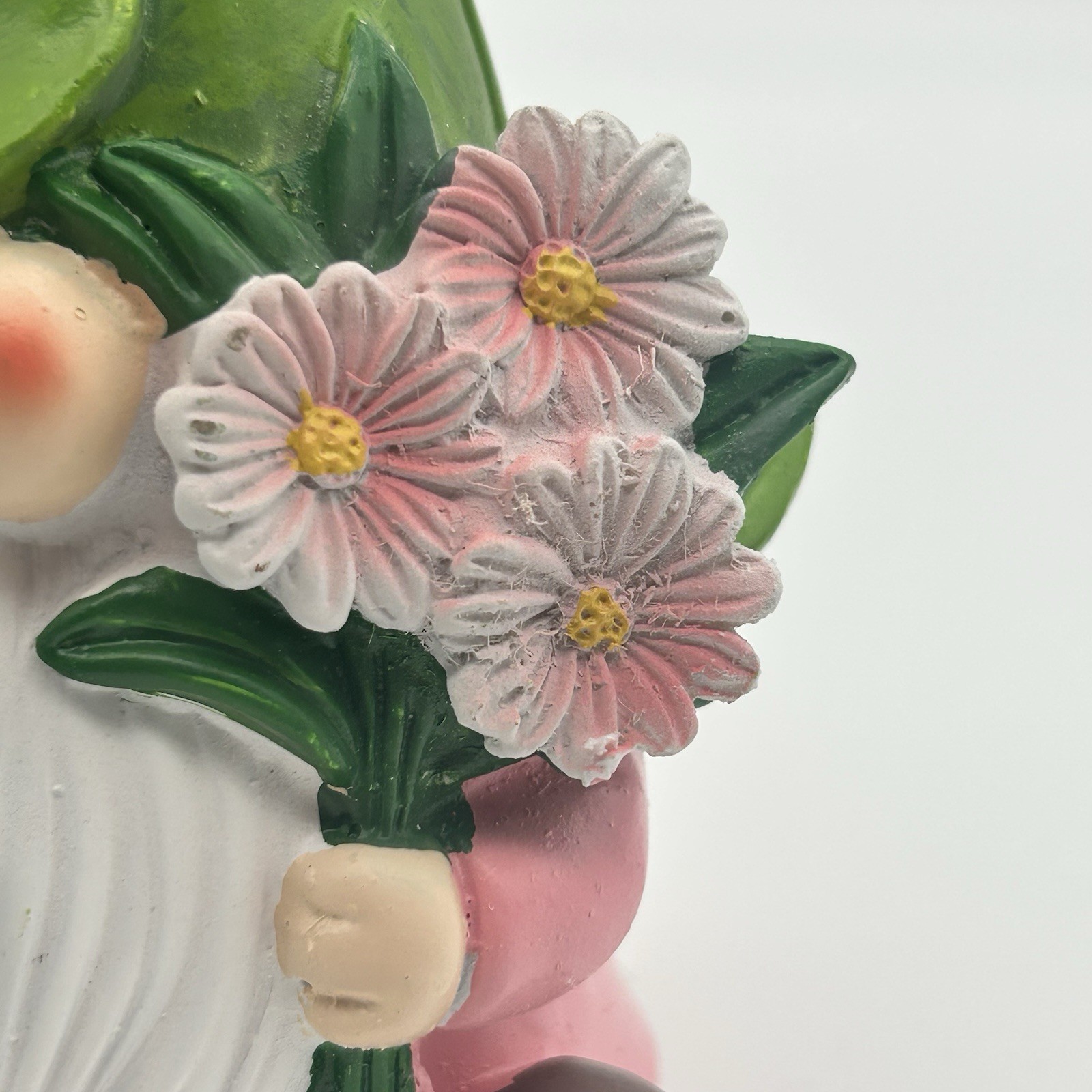 Spring Garden Gnome Figurine Watering Can Flowers Resin Pastel Decor ~6″