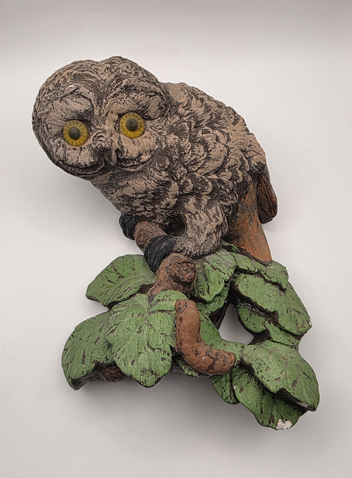 Vintage Chalkware Wall Hanging Owl With Caterpillar Used Has Chips
