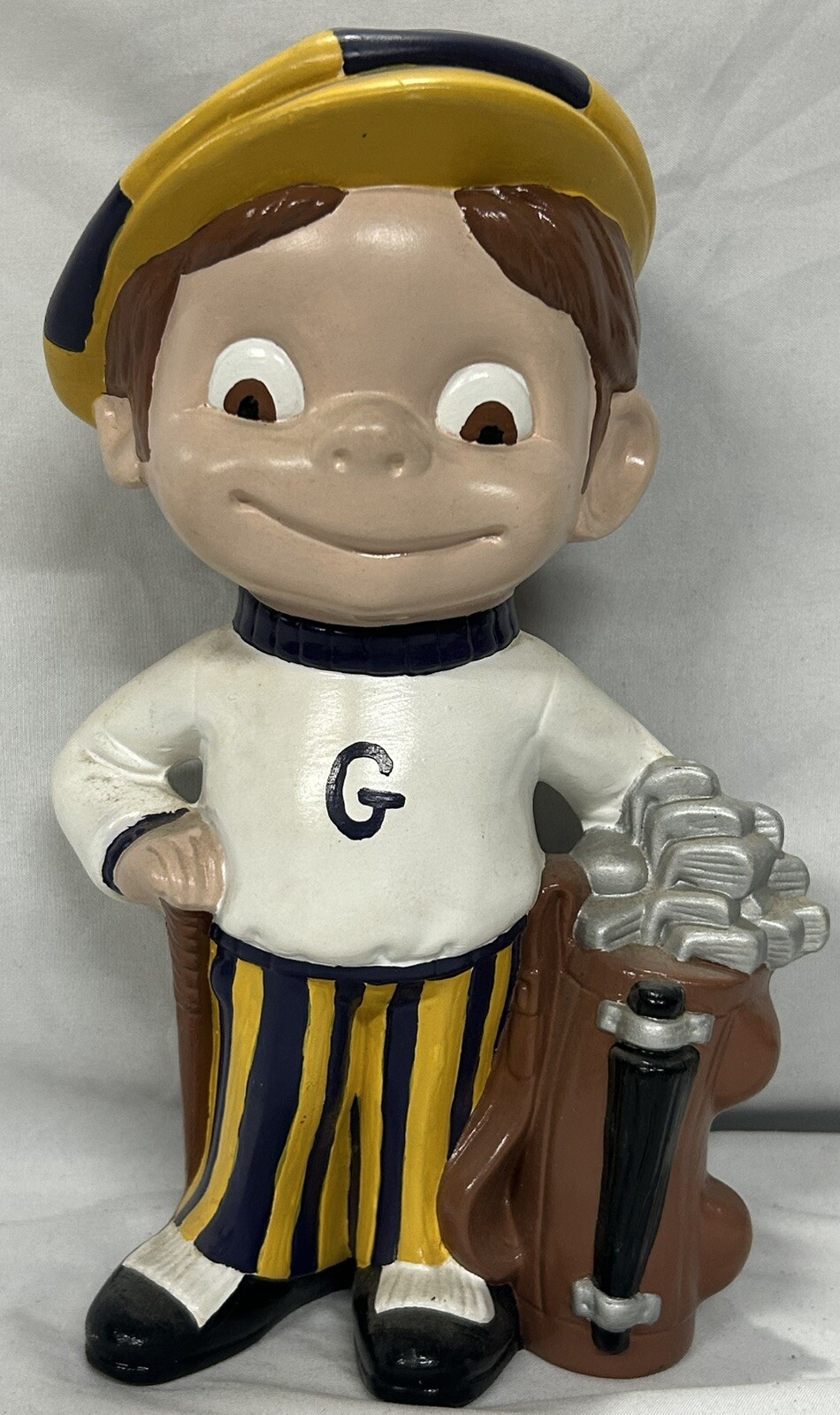 Vintage 1976 Atlantic mold Ceramic Hand Painted Smiley Boy Golf Caddy Figurine