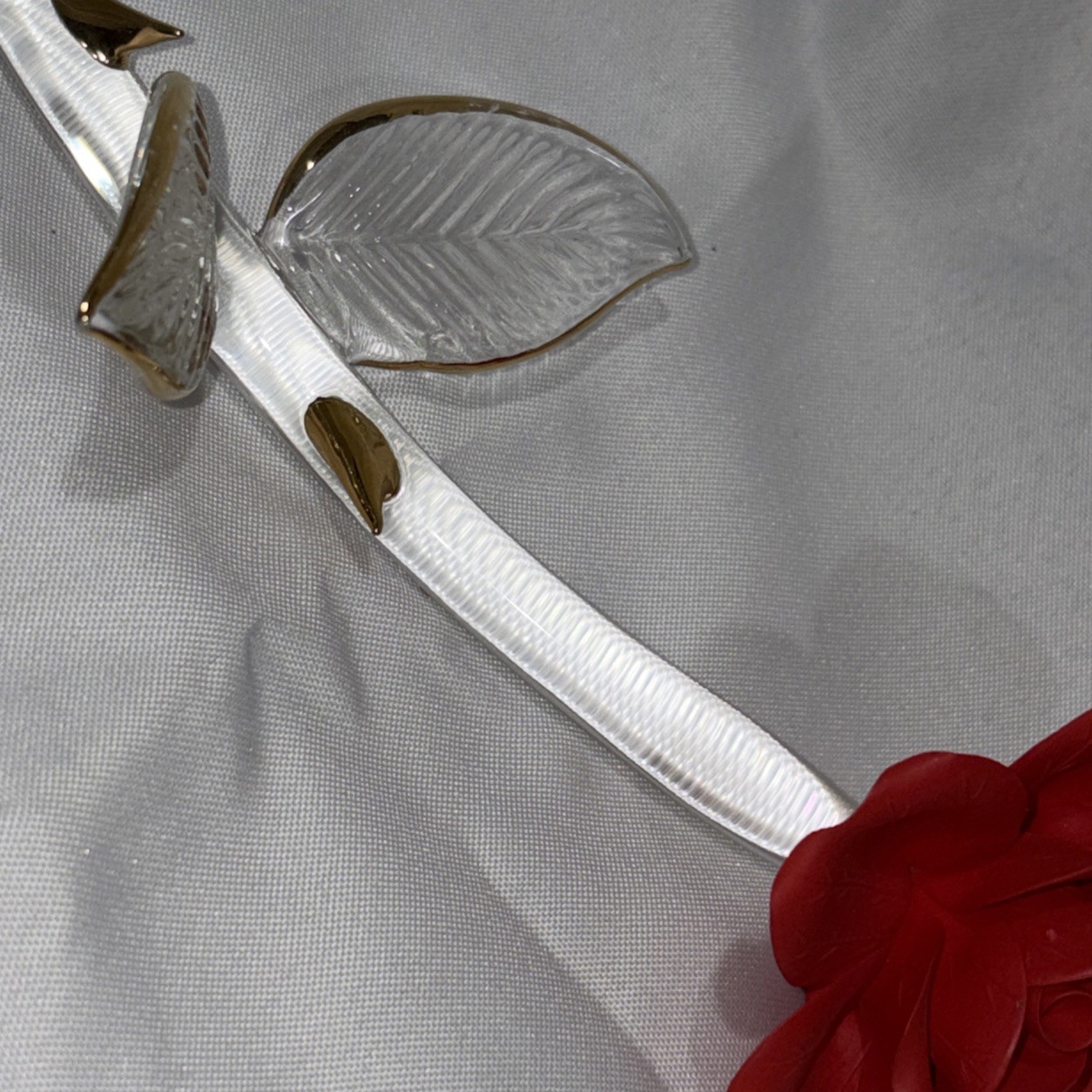 Baron Glass Long Stem Red Rose Porcelain 24K Gold Trim