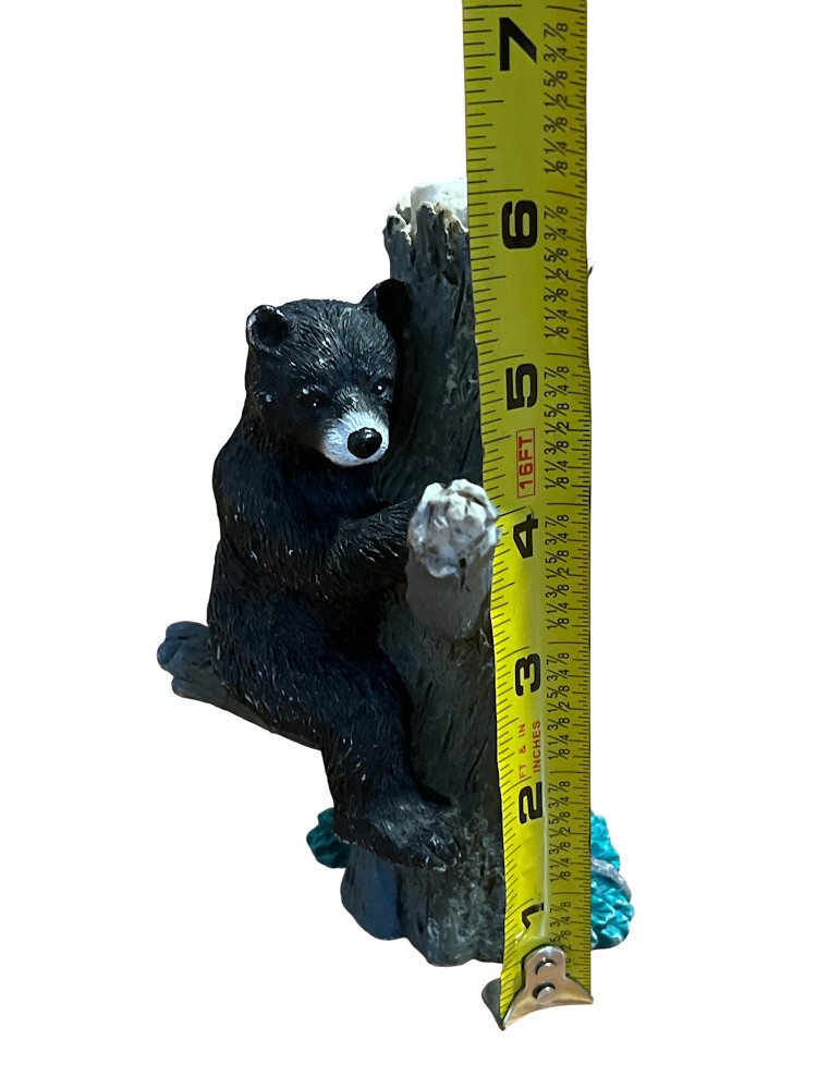 6in Black Bear Climbing Tree Ceramic Figurine Black/Gray Painted Nature Decor