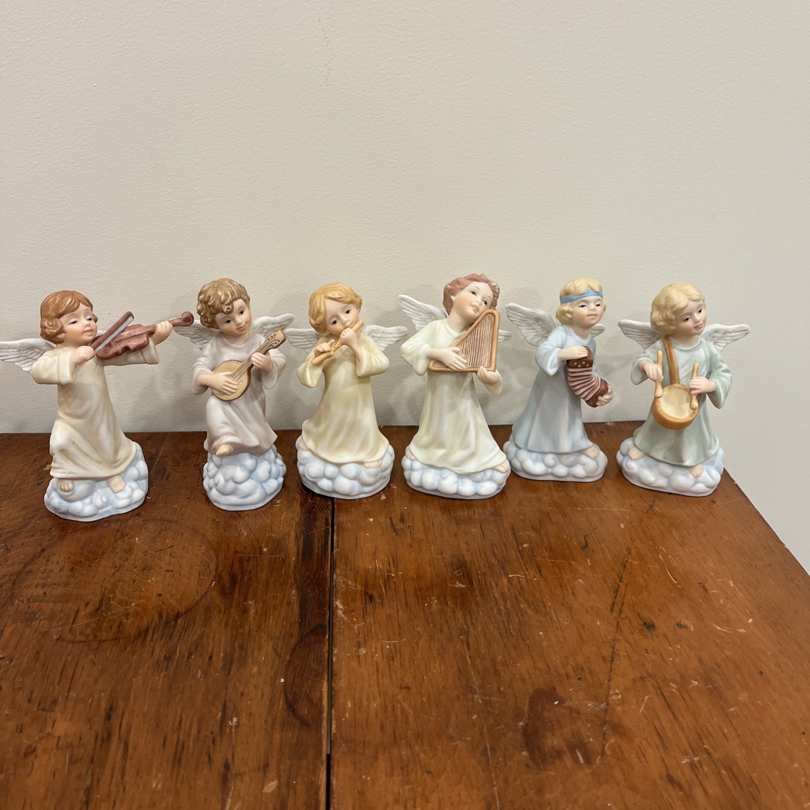 Vtg Lot 6 4.5 Inch Enesco Angel Figurine Playing Instruments Mexico Musicians