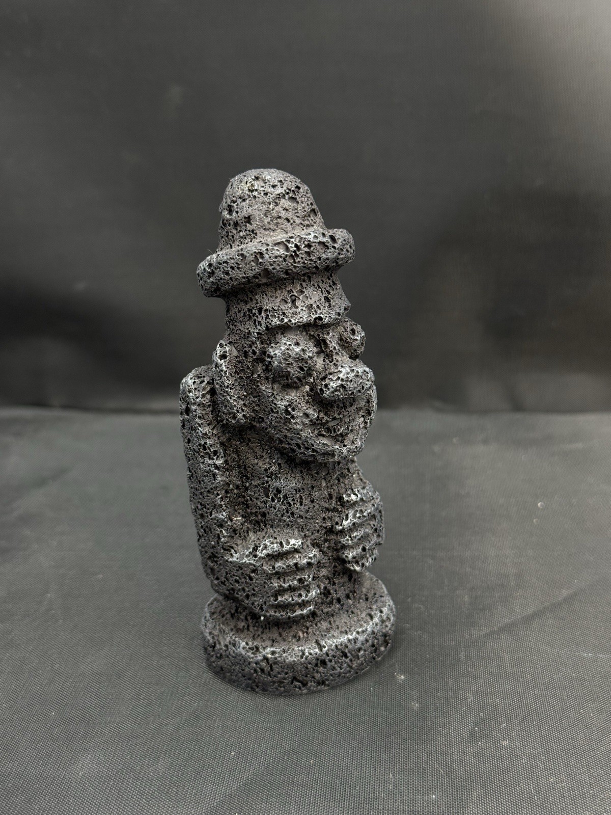 Vintage Lava Rock Statue 4.5″ Stone Grandfather, Carved Tiki Figurine Good Luck