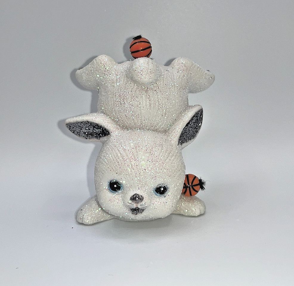 Vintage Ceramic Bunny Friend of Bugs Basketball Themed OOAK Figure Tumbling Cute