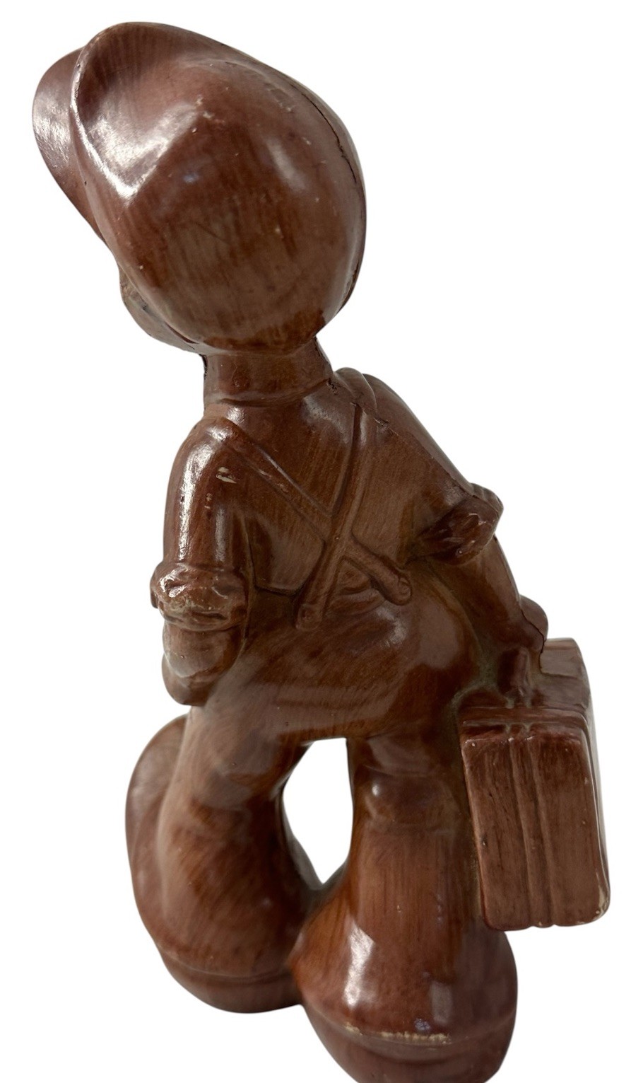 Boy With Suitcase Italy Faux Wood Figurine Dutch or Italian Vintage