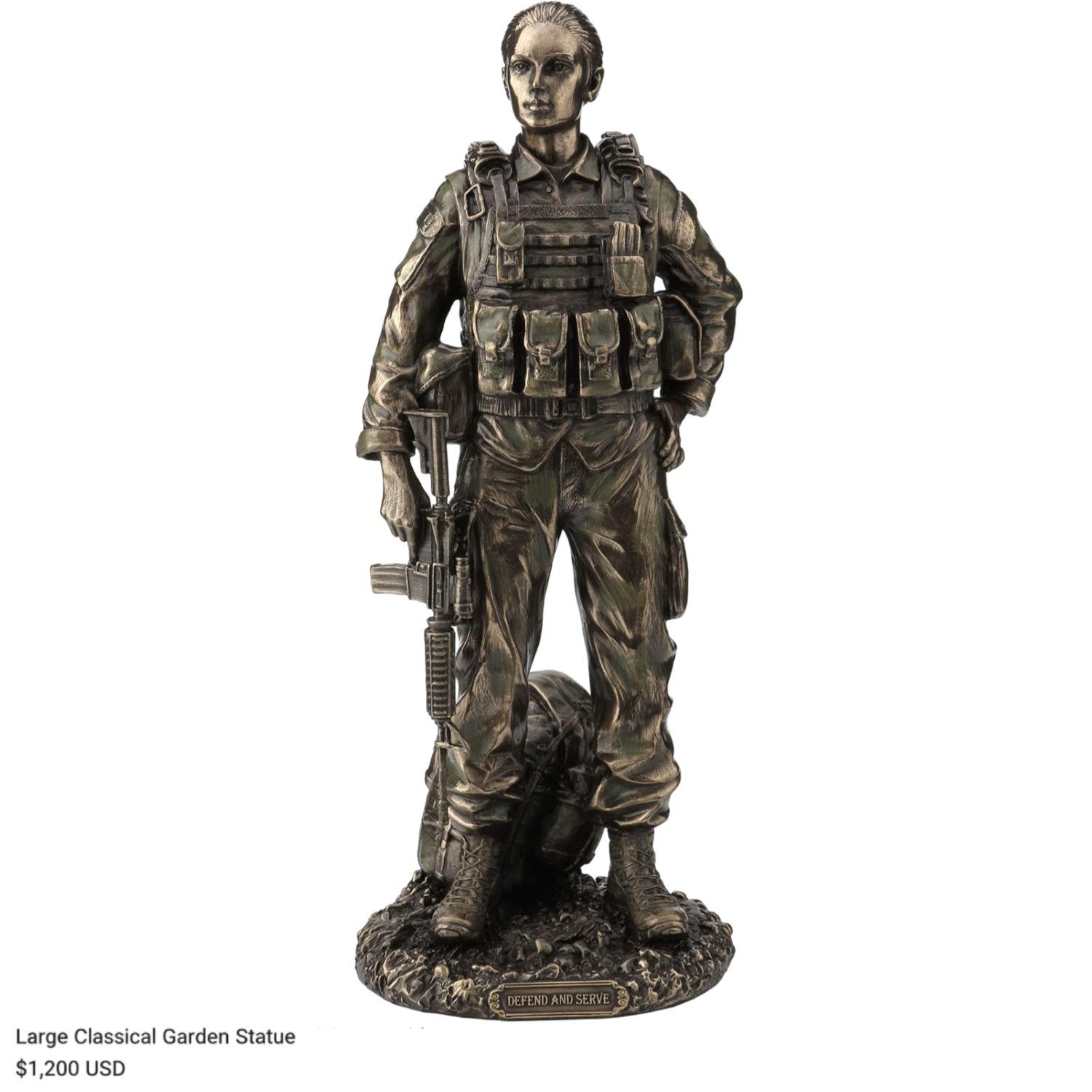 Bronze Finish Female Soldier Sculpture, Perfect Gift for Military Enthusiasts