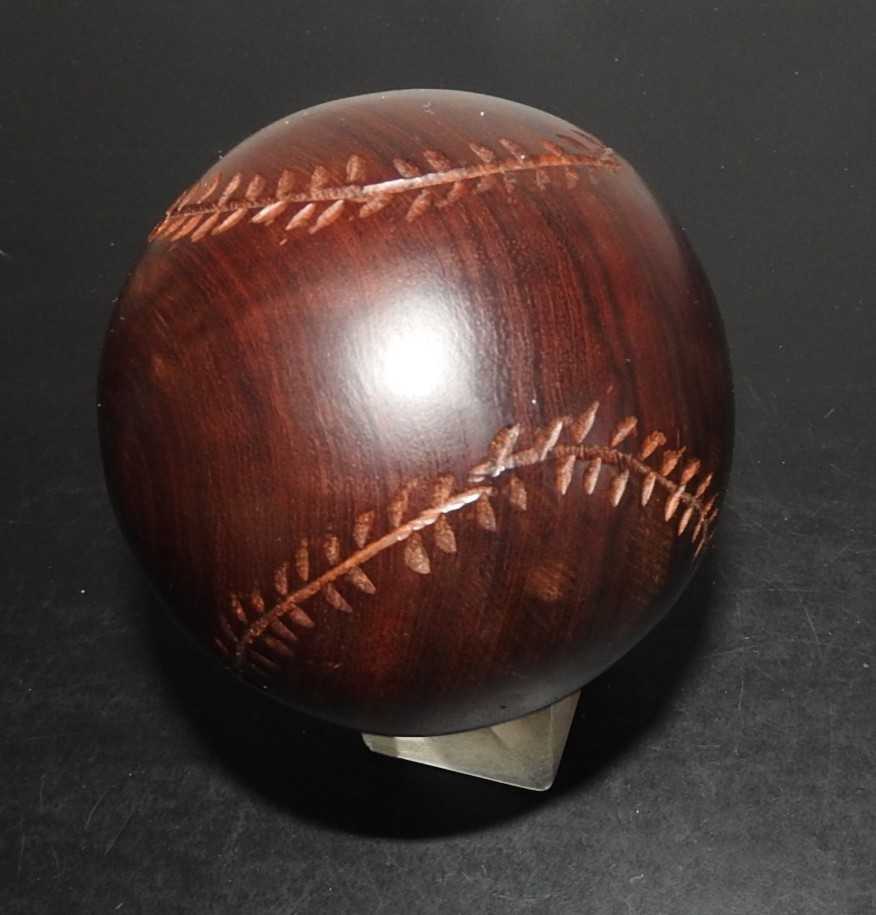 Ironwood Hand Carved Wooden Baseball w/Acryllic Stand Decorative Collectible