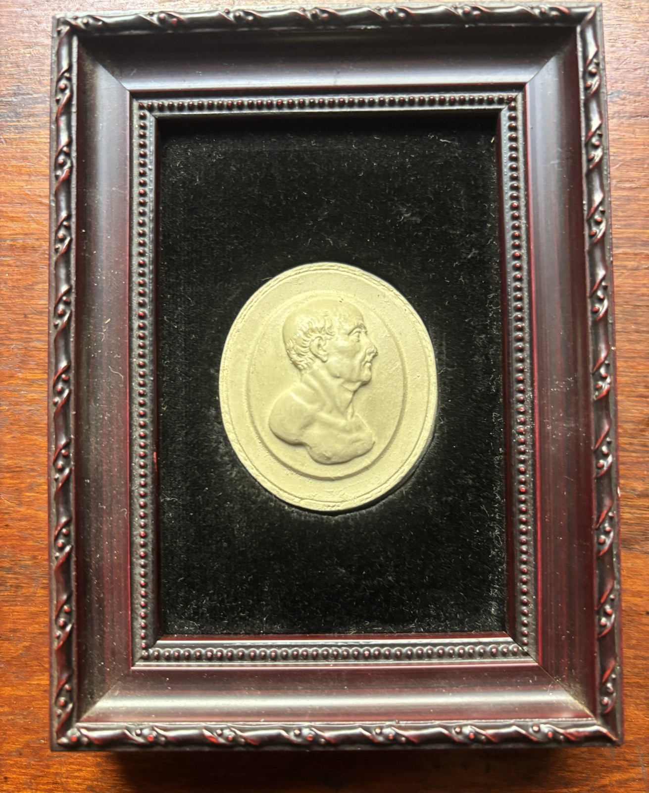 Antique Plaster Portrait Medallion – Classical Roman Elder Bust, c. 1890–1930 –