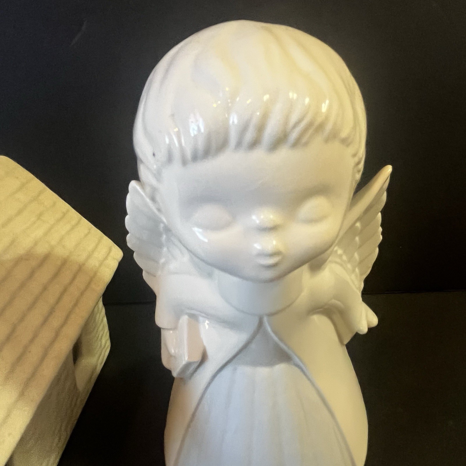 Vintage White Ceramic Kissing Angel Figurines Church Hand Painted Heavenly Xmas