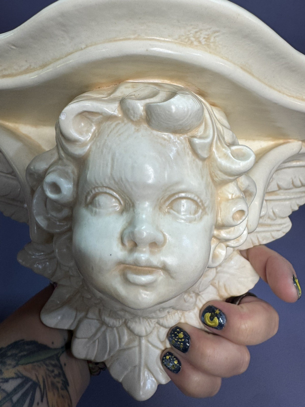 Cherub Angel Ceramic AnWall Shelf Sconce 11x 5 Hollywood Regency Celestial