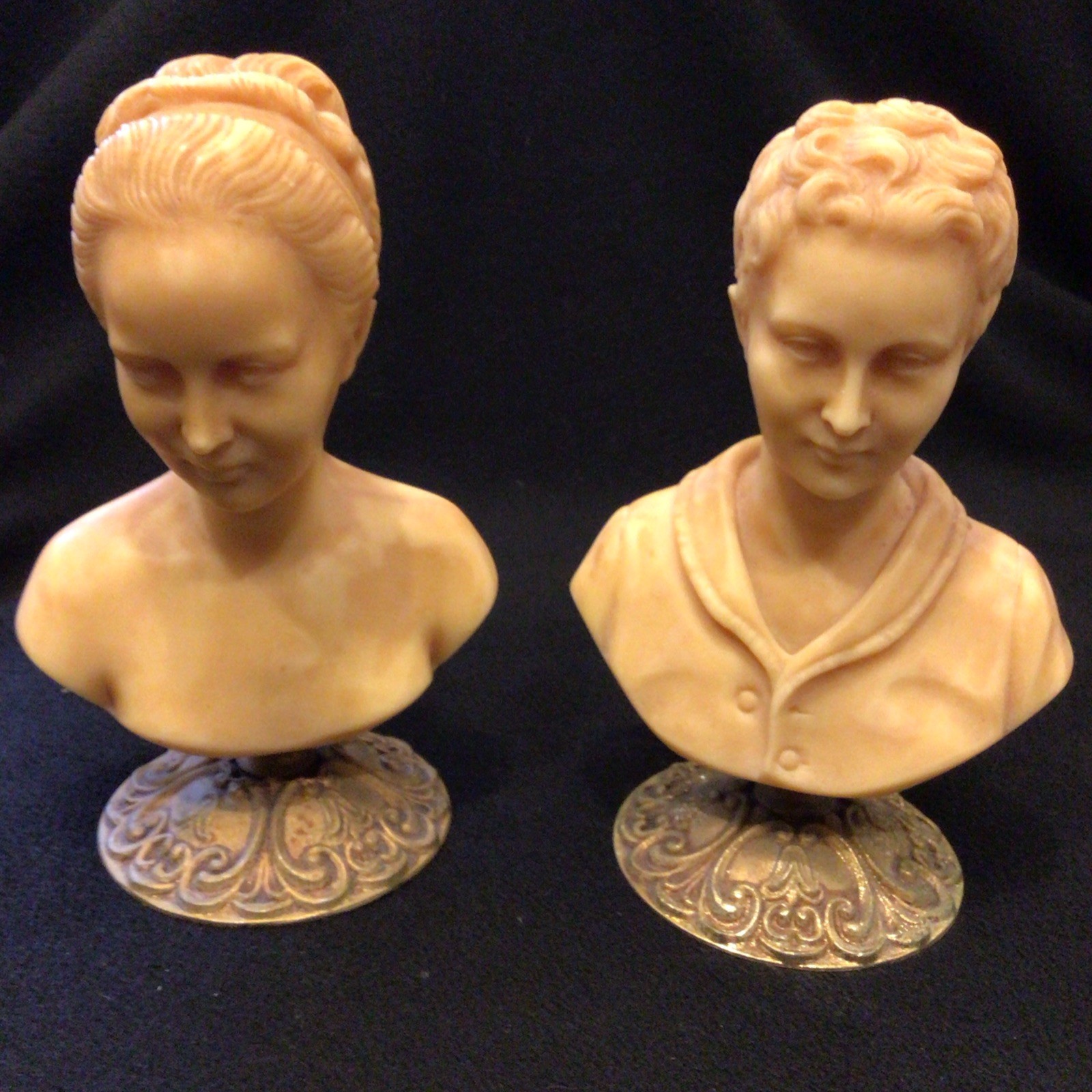 A. Giannelli Signed Man & Woman Resin Bust Figurines Set with Carvings