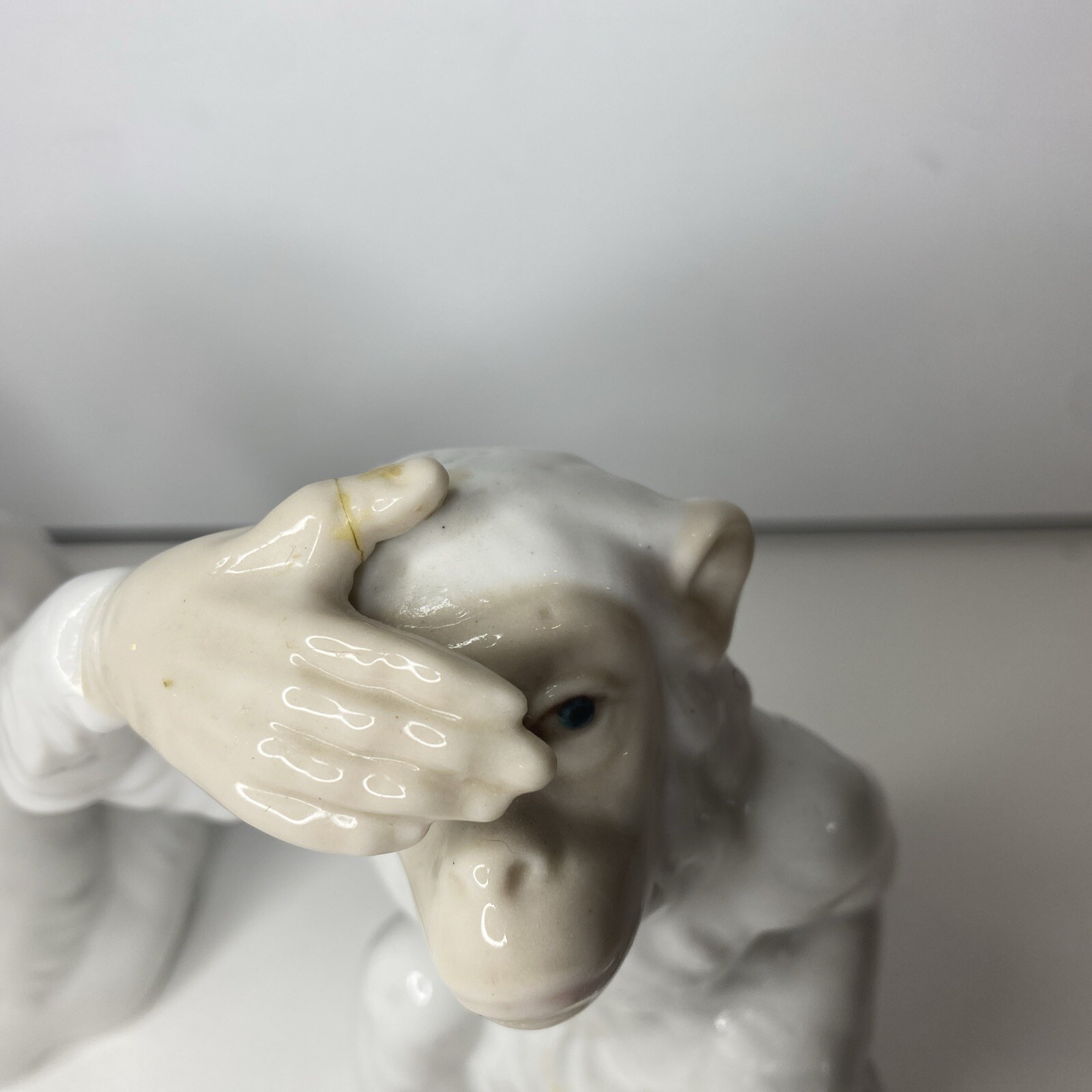 Vintage Tengra Monkey Figurine Porcelain 5 1/2” White Hand Painted 