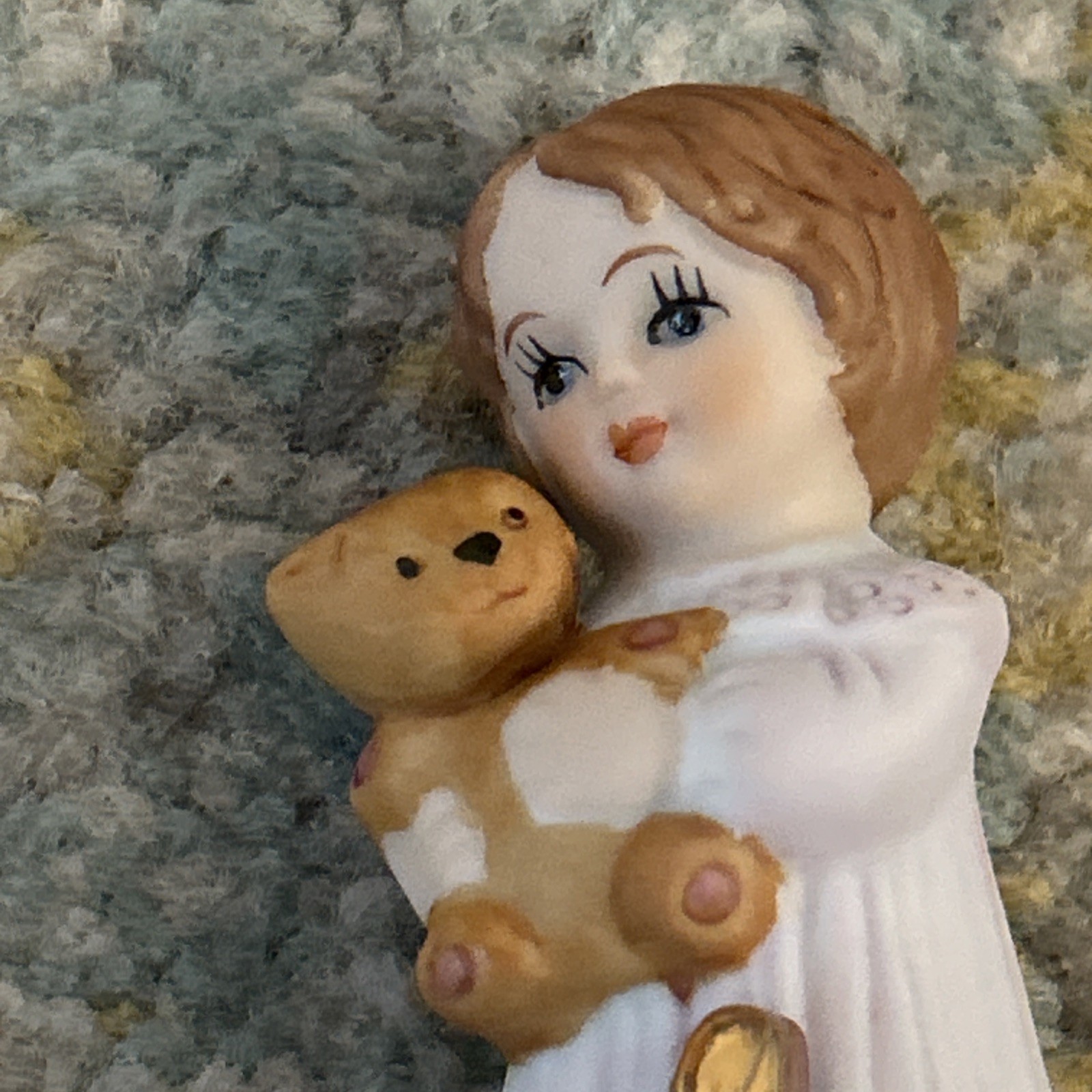 ENESCO 1982 Growing Up Baby Girl With Bear Age 1 Porcelain Figurine Brunette