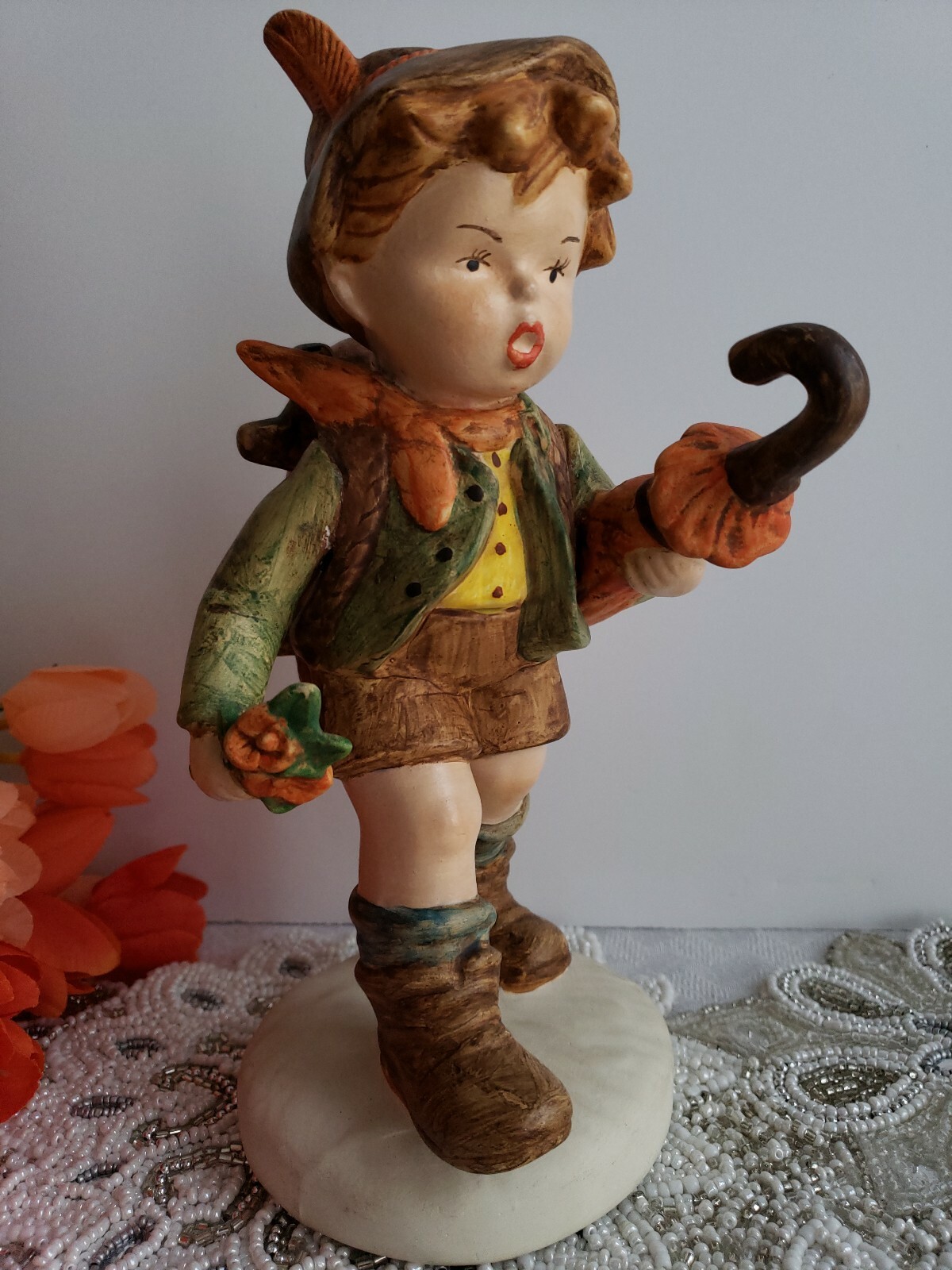 Jumbo Hummel Like German Boy Figurine – Identity Unsure – Mountaineer 10.5″