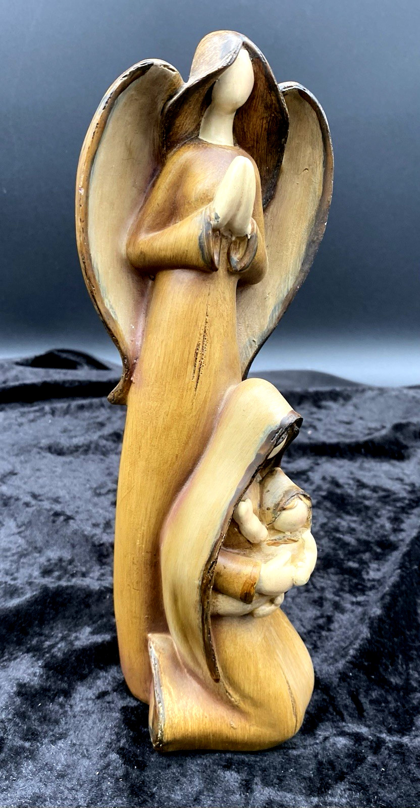 Guardian Angel watching over Mother and Child; Tall Figurine; Mary and Jesus