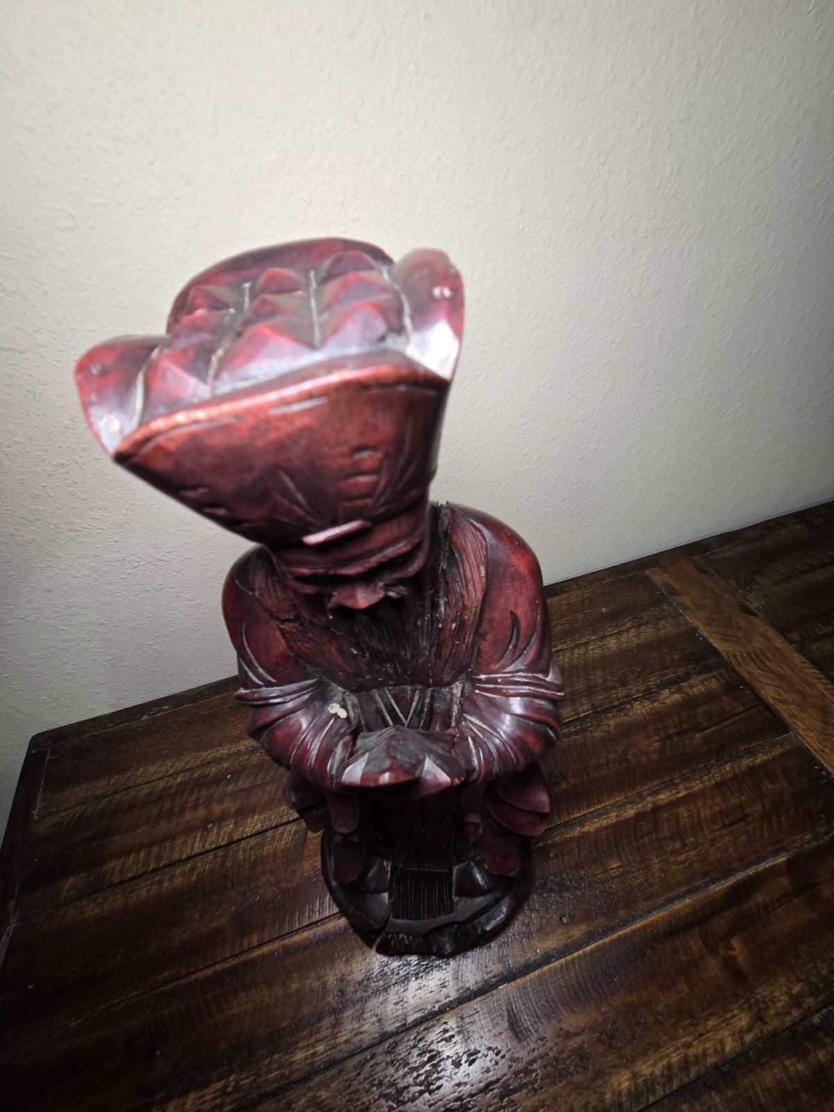 Vintage Carved wooden figurine of the Chinese deity Wenchang Wang, 15″ Tall