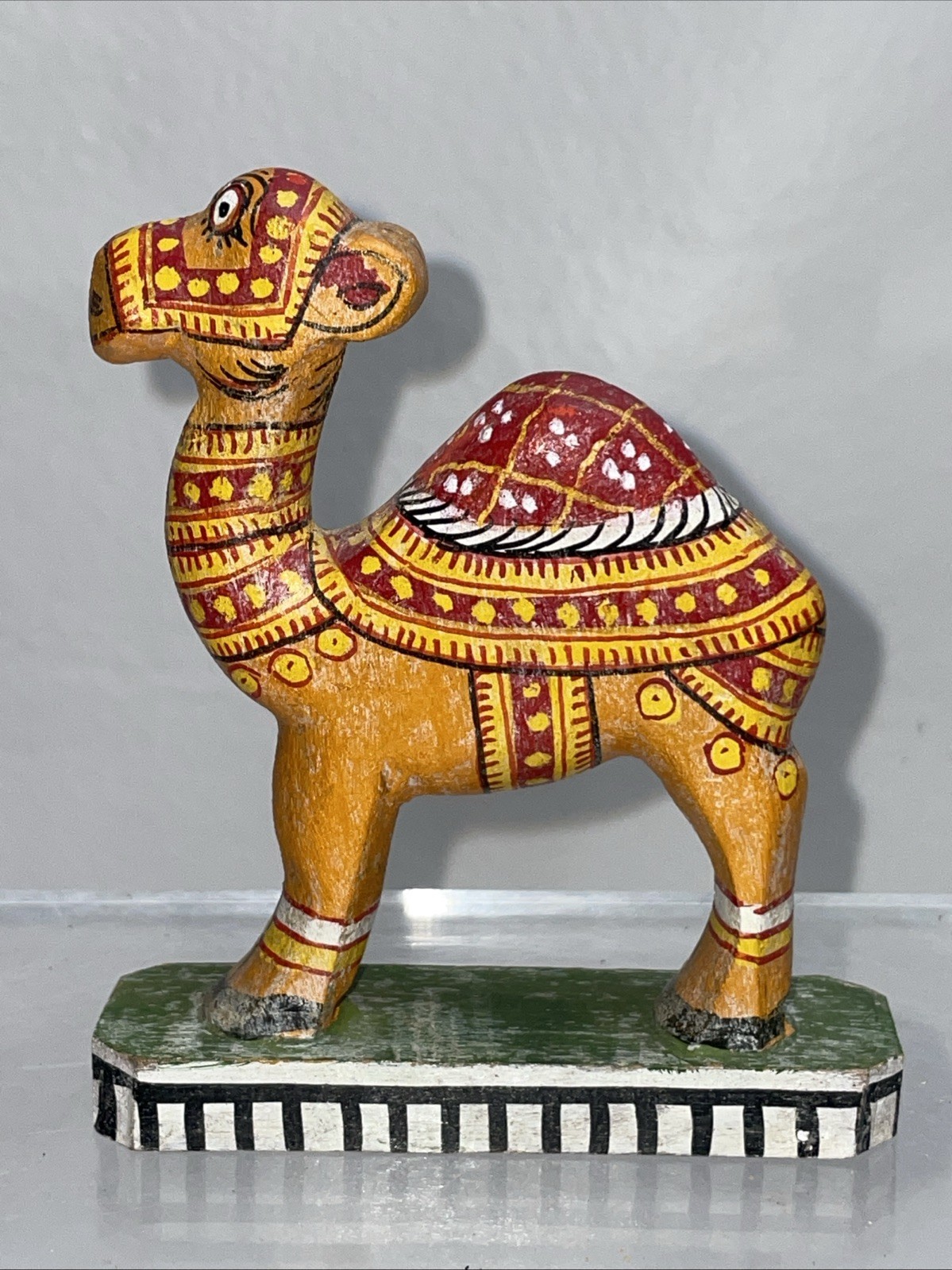 Funky Bright Yellow Wood Camel Hand Painted 4”