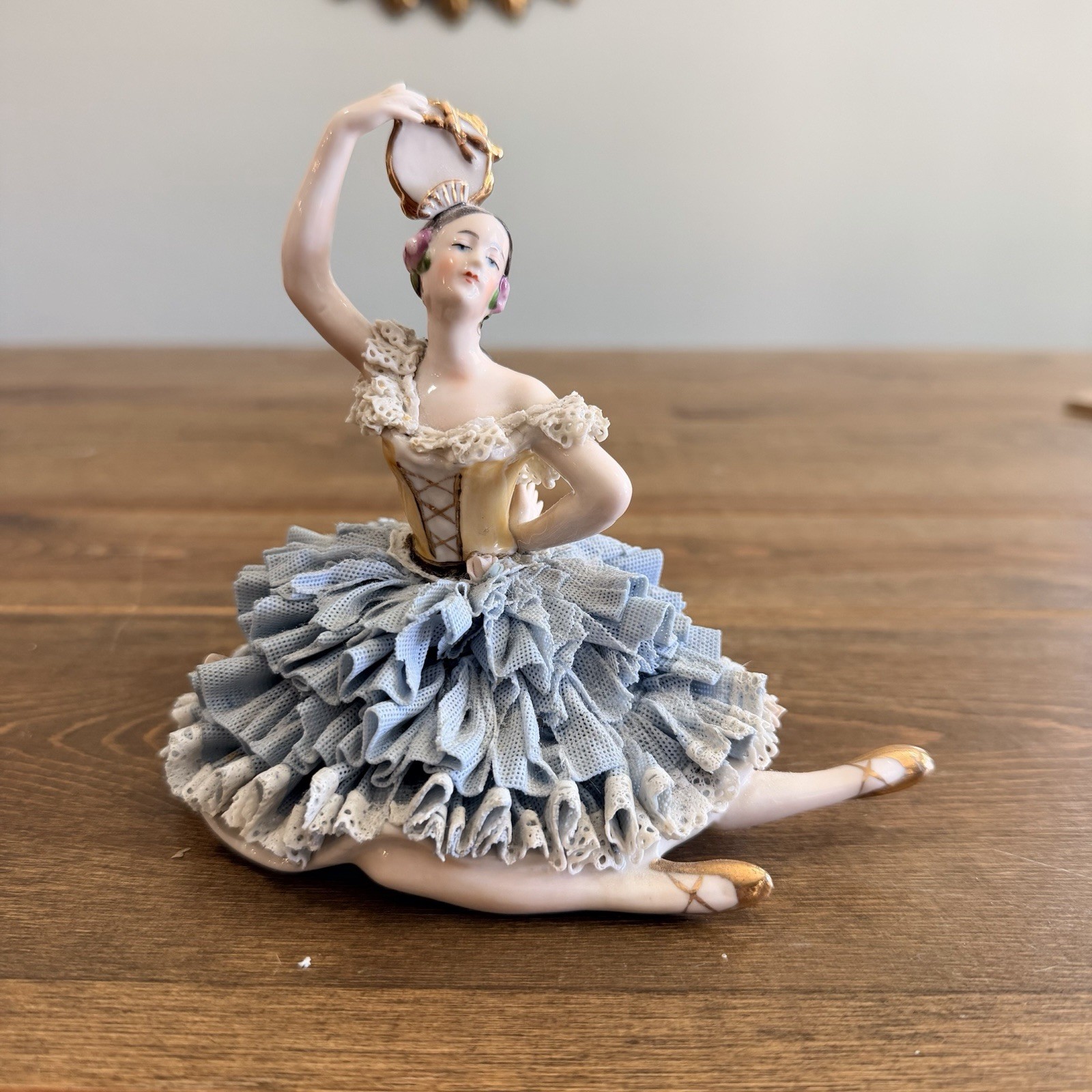 Dresden Lady Figurine Ballerina Dancer Blue Dress Germany