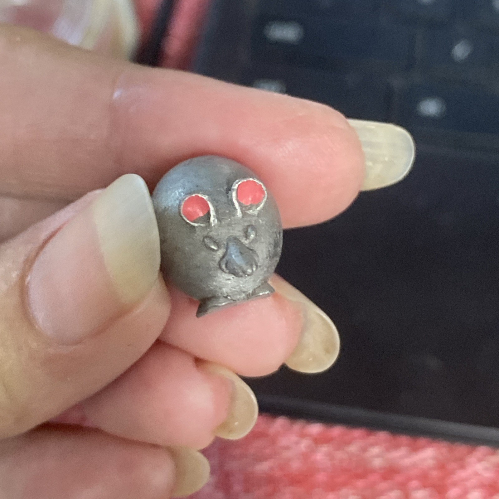 Vintage RIO Holland Pewter Fat Mouse Miniature Pink Ears