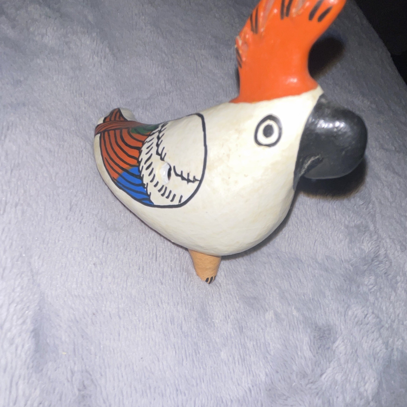 Hand Painted Wooden Cockatoo Bird Figurine White/Orange/Black Small 4in