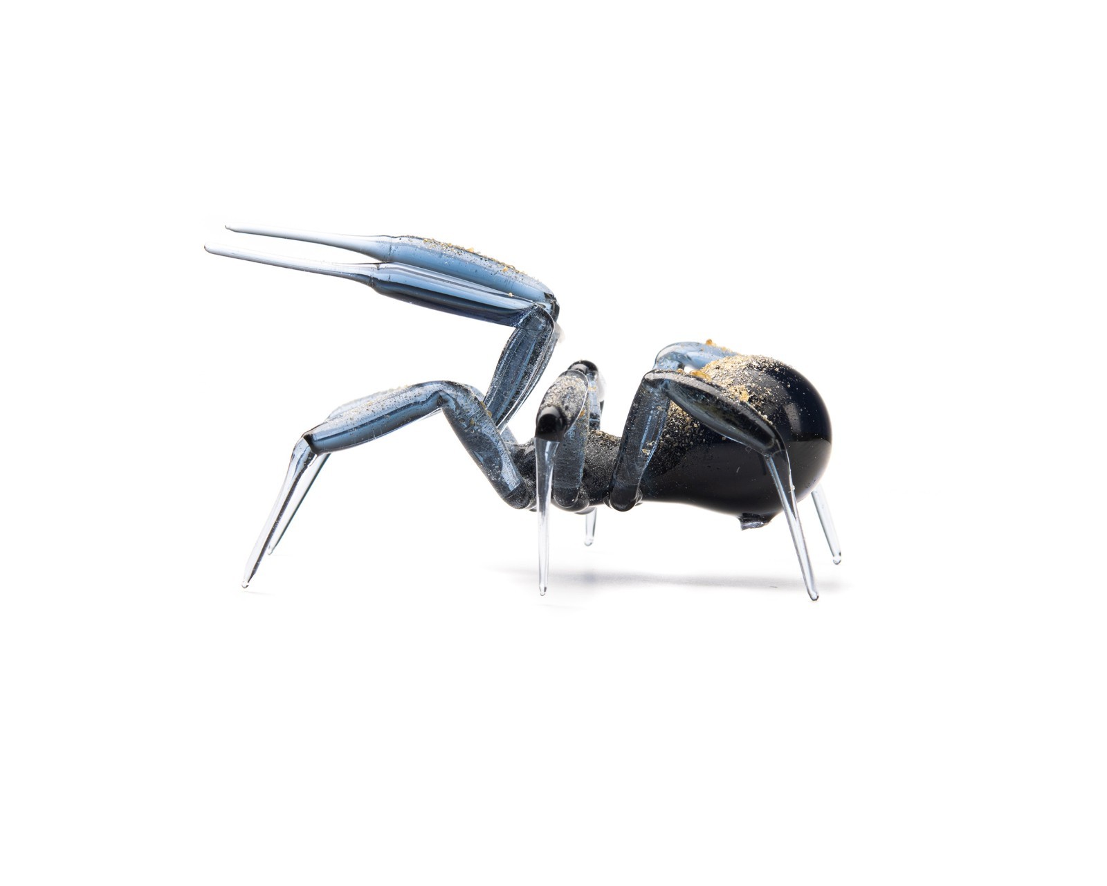 Black Gray Glass Spider Figurine – Purple and Teal Miniature Insect – Handmade