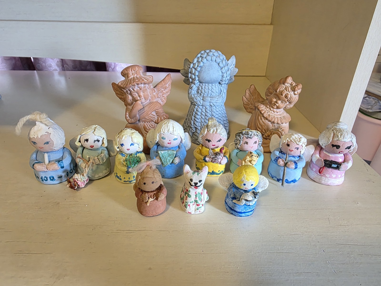 13 Cherub / Winged Angel / Girls & 1 Adorable Kitty Cat Figurine