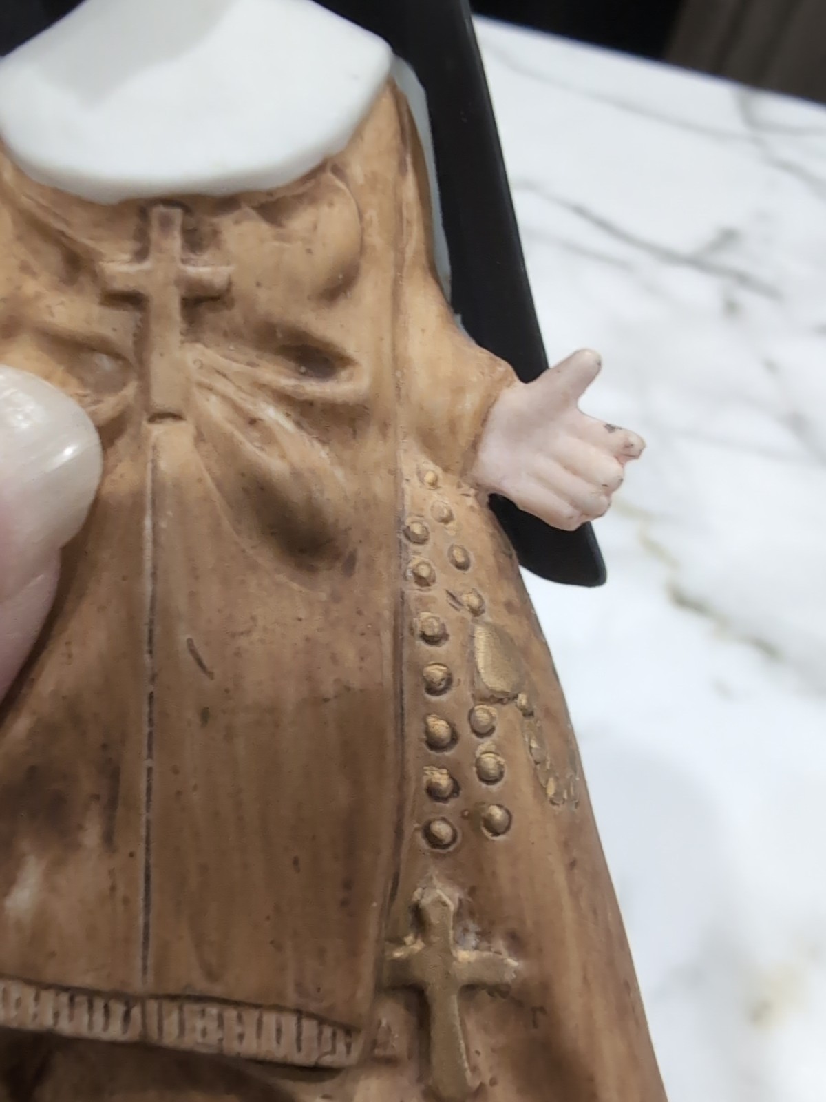 Vintage Figurine Lefton NUN Matte Brown Gold Cross Japan